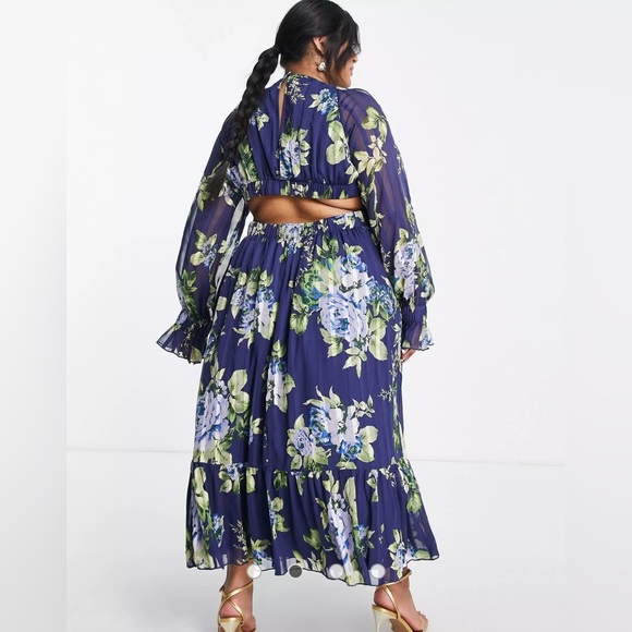 ASOS DESIGN Curve floral, navy midi dress - Picture 2 of 4